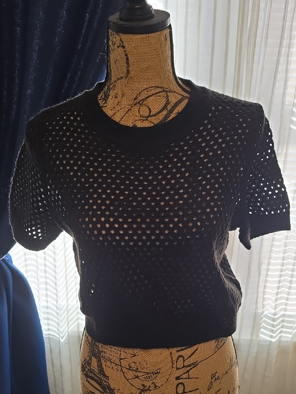 Divided Black Open-Knit Short Sleeve Top